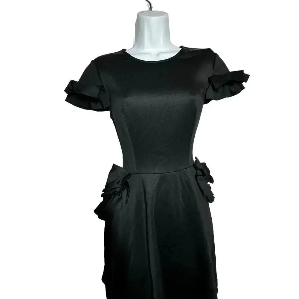 TED BAKER black LUUCIEE Neoprene Ruffle Trim skater dress size 1 US 4 NEW NWT